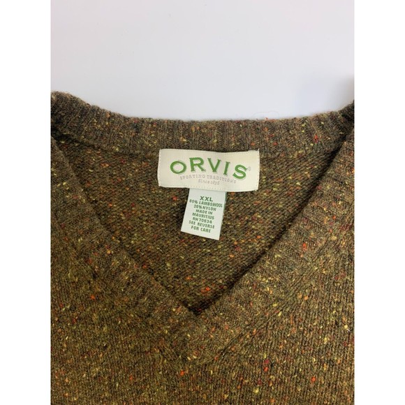Orvis V Neck Sweater Lambswool Green Speckled Pattern Pullover Mens Size XXL - Picture 6 of 10